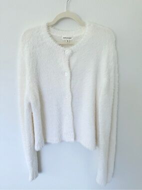 Cloth & Stone Fuzzy White Button-Up Cardigan Sweater Size Medium